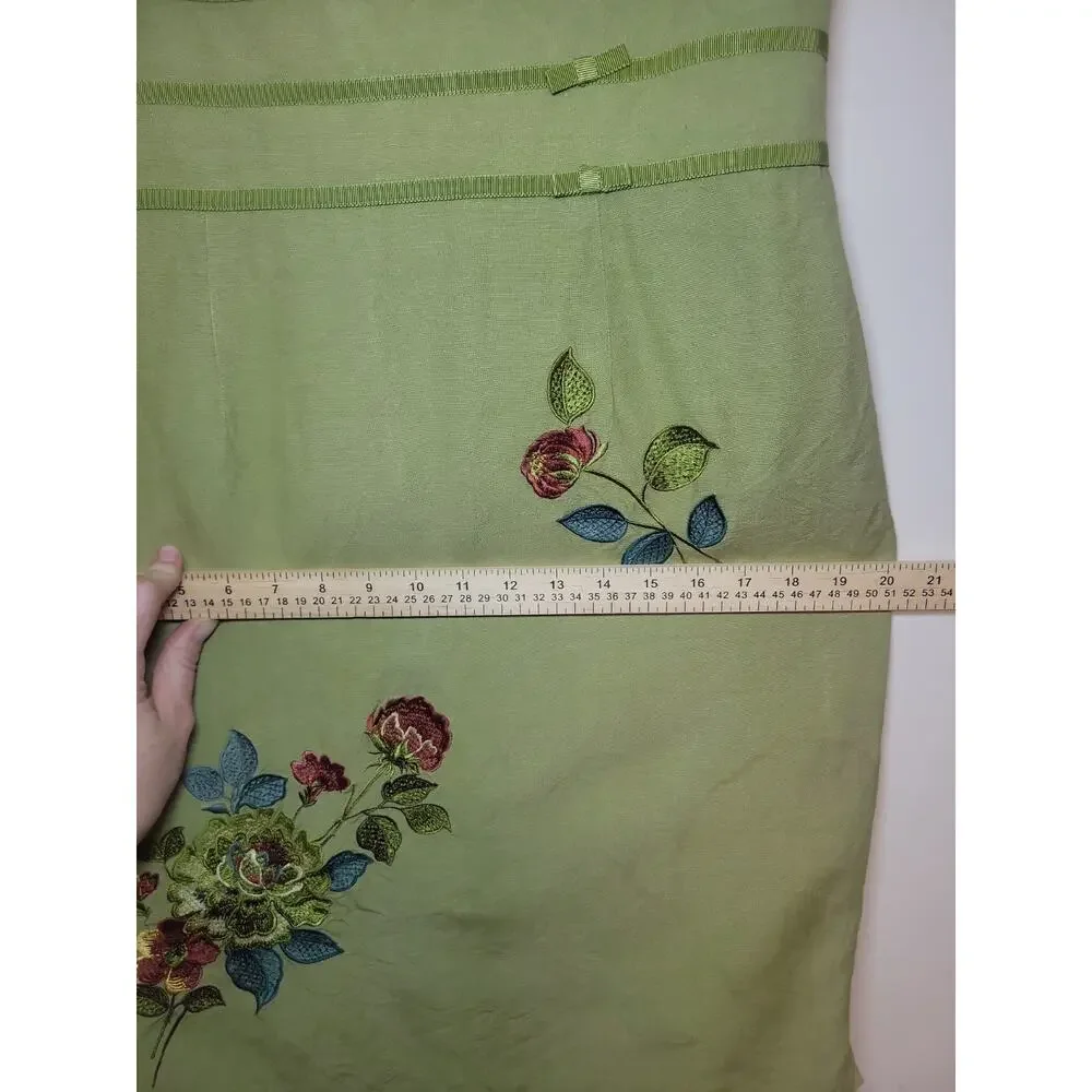 Y2K Women's Embroidered Floral Dress Size 10 Green Cottagecore Prairie Boho 70's - Picture 7 of 13